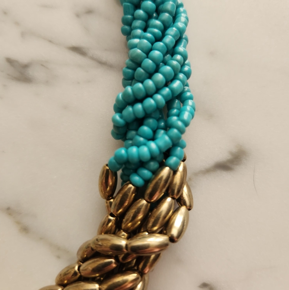 Turquoise Gold and Beaded Necklace - Picture 3 of 4